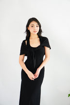 Astrid Halter Neck Bodycon Maxi Dress with Self Tied Scarf in Black