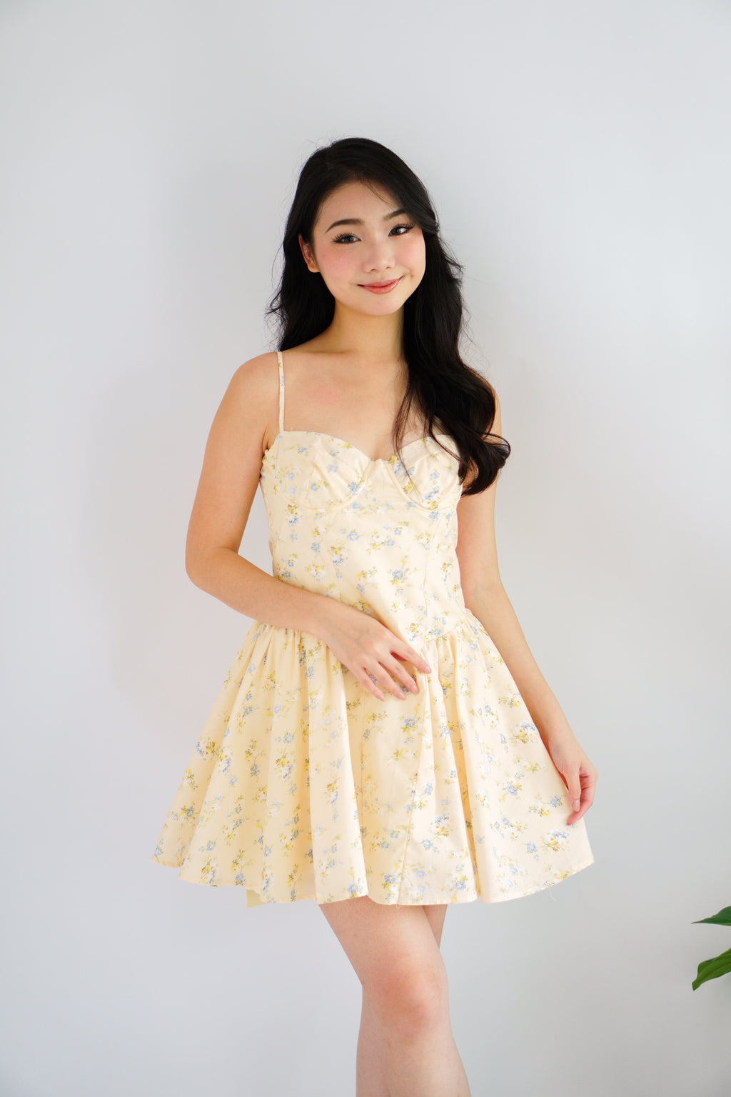 Sophissa Floral Bustier Mini Dress in Yellow