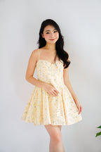 Sophissa Floral Bustier Mini Dress in Yellow