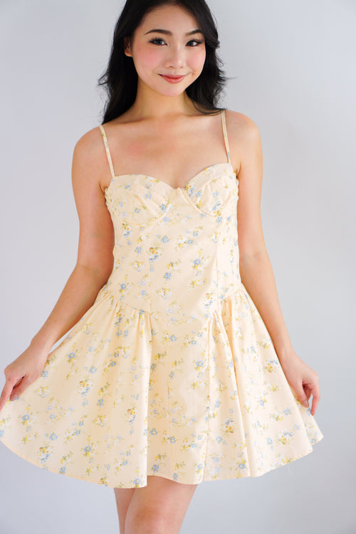 Sophissa Floral Bustier Mini Dress in Yellow