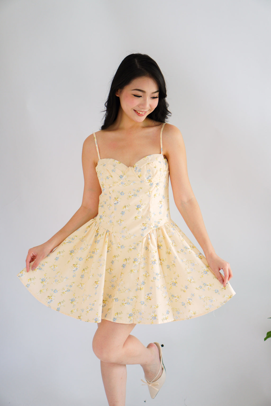 Sophissa Floral Bustier Mini Dress in Yellow