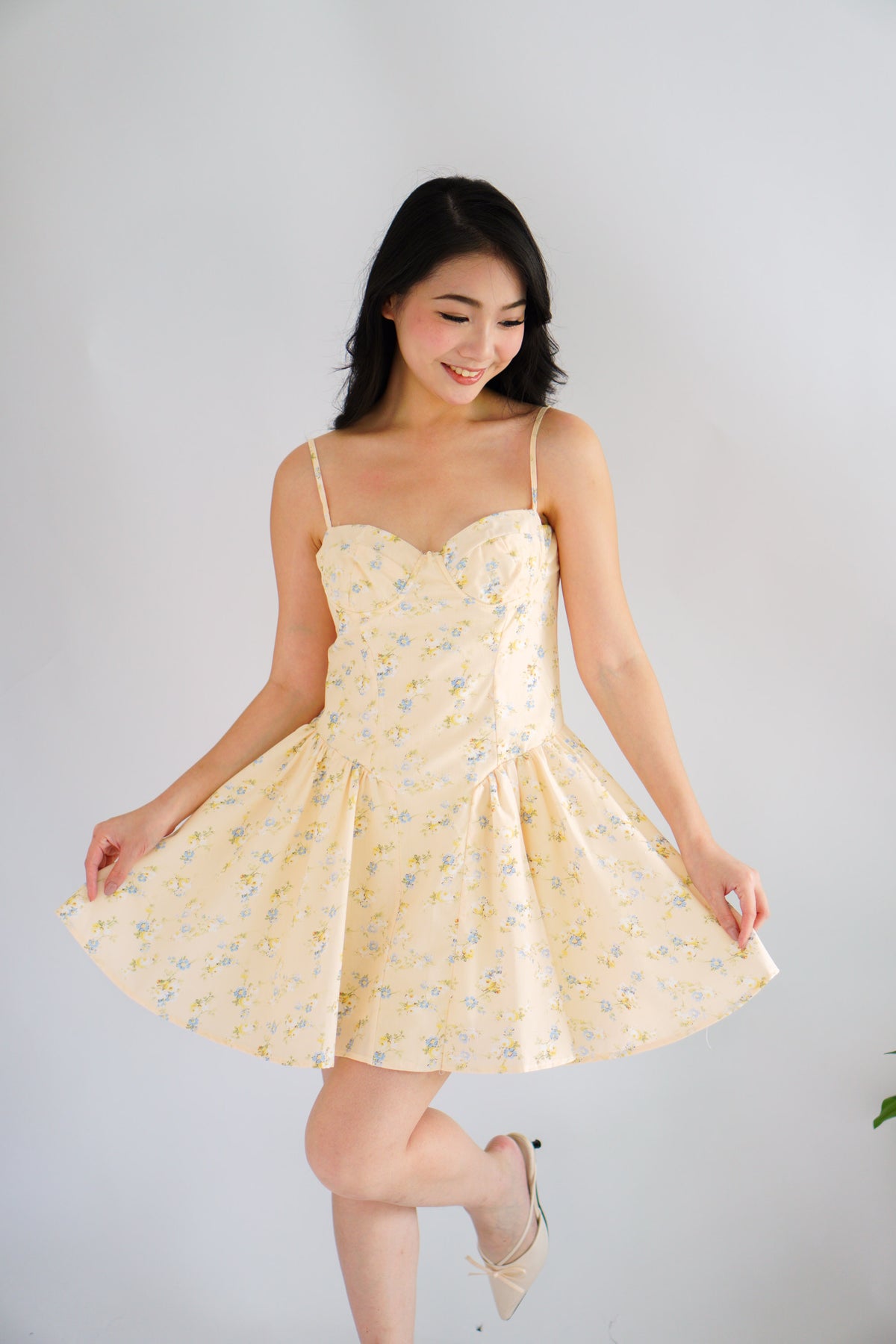 Sophissa Floral Bustier Mini Dress in Yellow