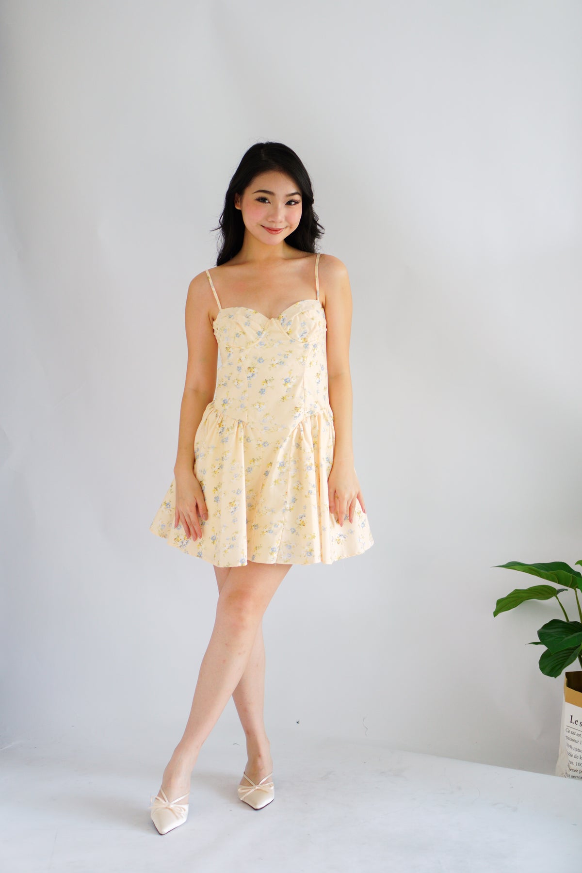 Sophissa Floral Bustier Mini Dress in Yellow