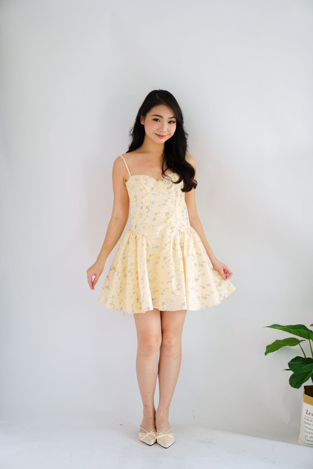 Sophissa Floral Bustier Mini Dress in Yellow