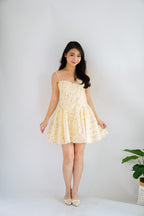 Sophissa Floral Bustier Mini Dress in Yellow