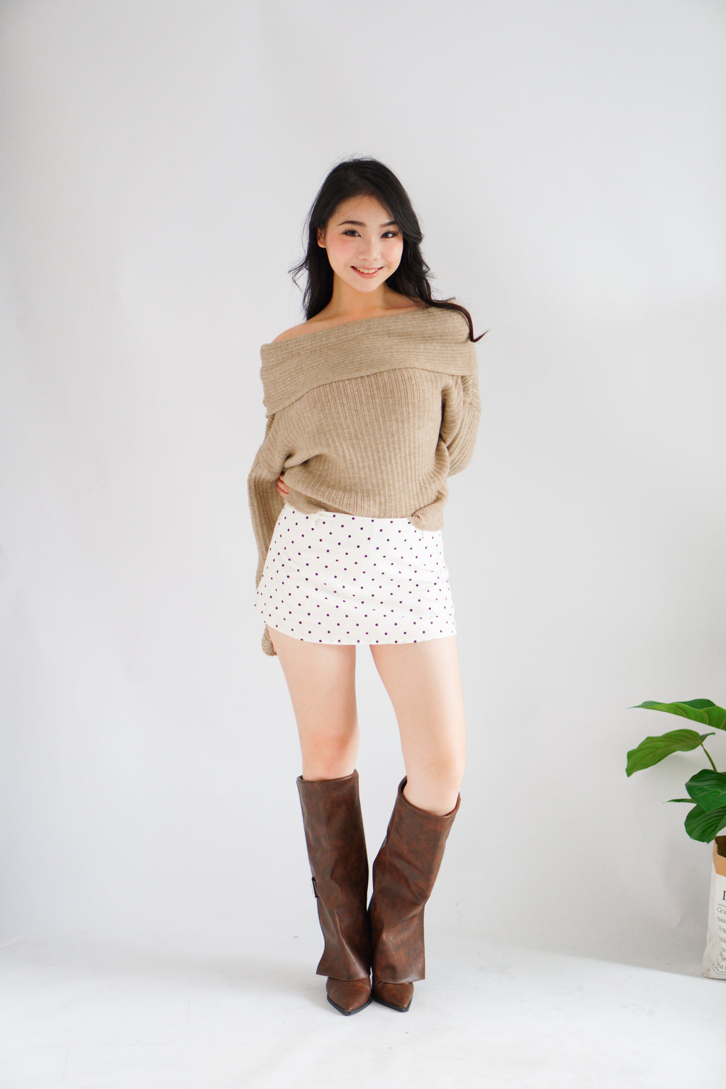Balni Polkadot Mini Skirt in White