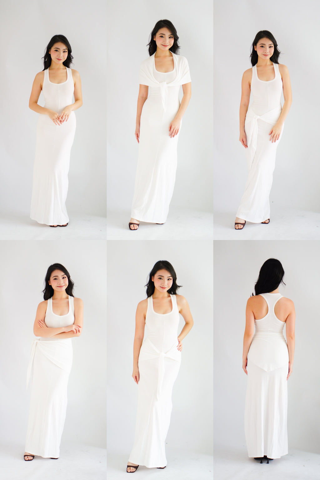 Astrid Halter Neck Bodycon Maxi Dress with Self Tied Scarf in White