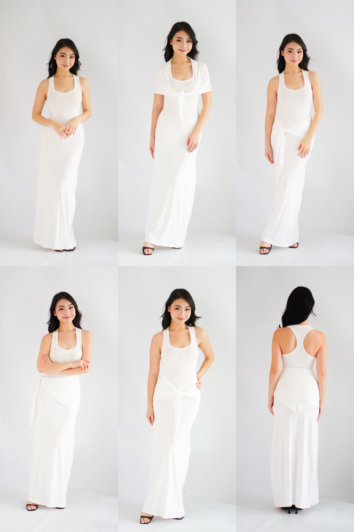 Astrid Halter Neck Bodycon Maxi Dress with Self Tied Scarf in White