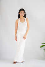 Astrid Halter Neck Bodycon Maxi Dress with Self Tied Scarf in White