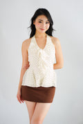 (BACKORDER) Tixi Polkadot Halter Neck Top with Ruffles in Cream