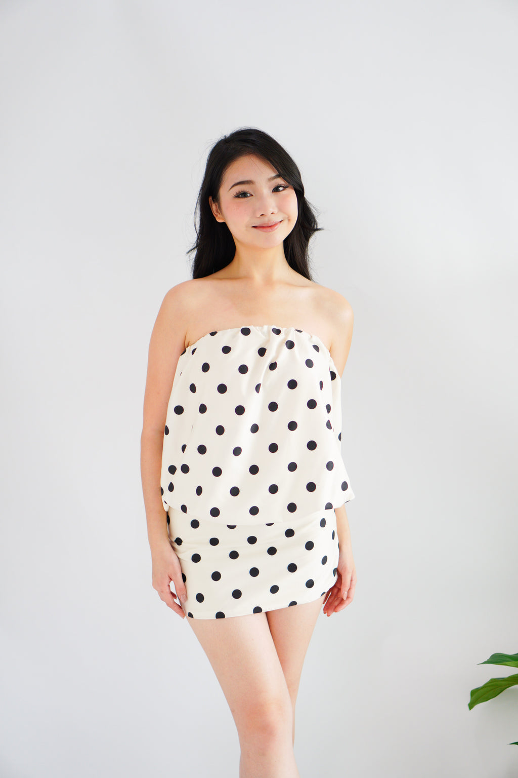 Michelle Polkadot Tube Mini Dress in White