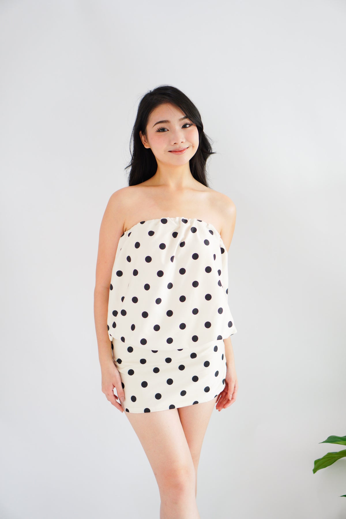 Michelle Polkadot Tube Mini Dress in White