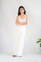 Astrid Halter Neck Bodycon Maxi Dress with Self Tied Scarf in White