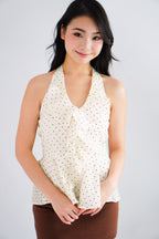 (BACKORDER) Tixi Polkadot Halter Neck Top with Ruffles in Cream