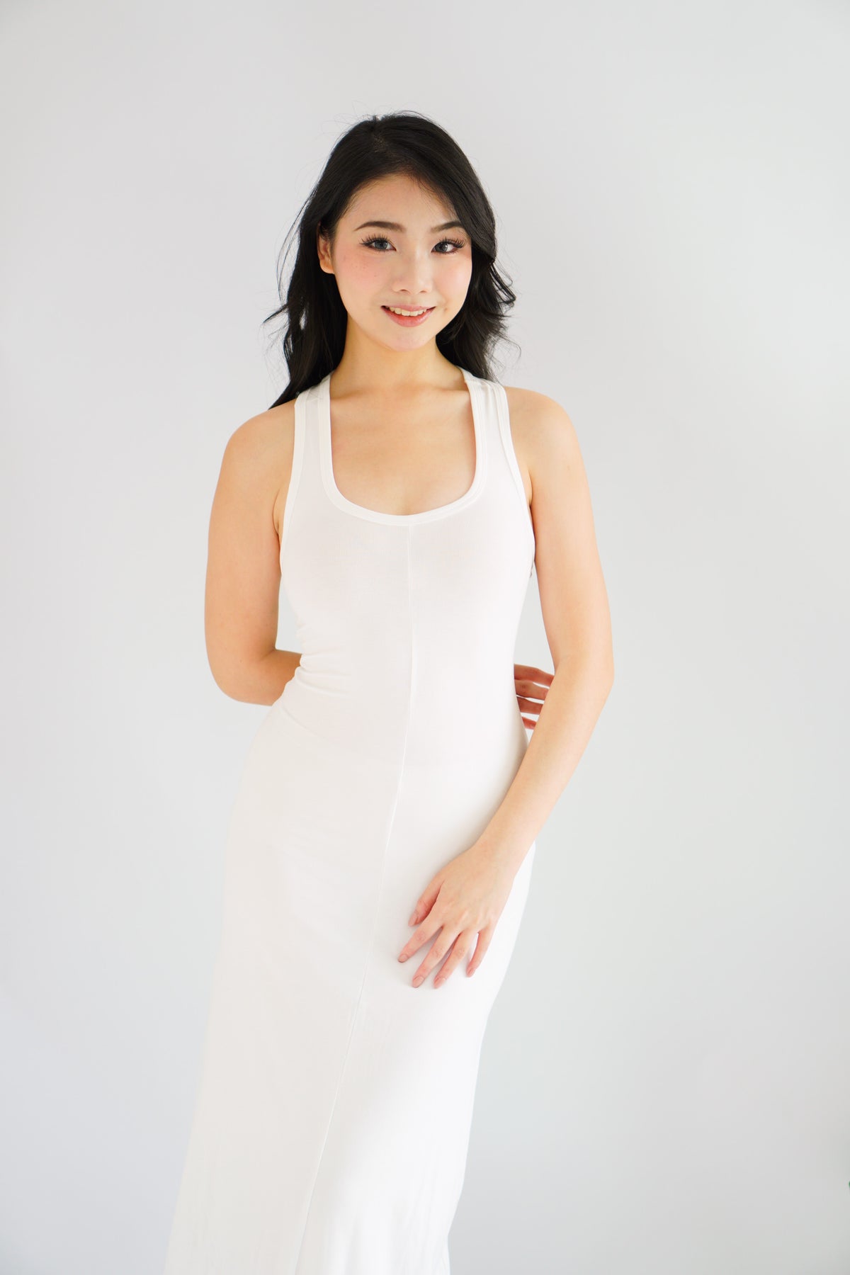 Astrid Halter Neck Bodycon Maxi Dress with Self Tied Scarf in White