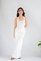 Astrid Halter Neck Bodycon Maxi Dress with Self Tied Scarf in White