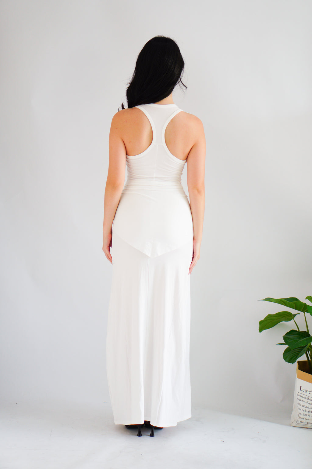Astrid Halter Neck Bodycon Maxi Dress with Self Tied Scarf in White