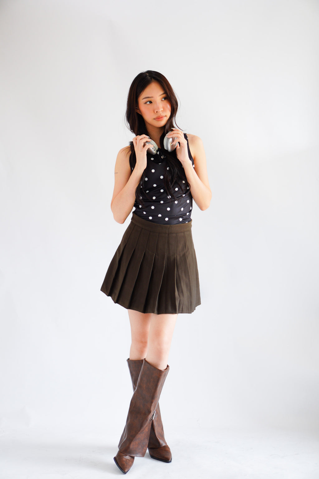 Ariane Pleated Mini Skirt in Brown