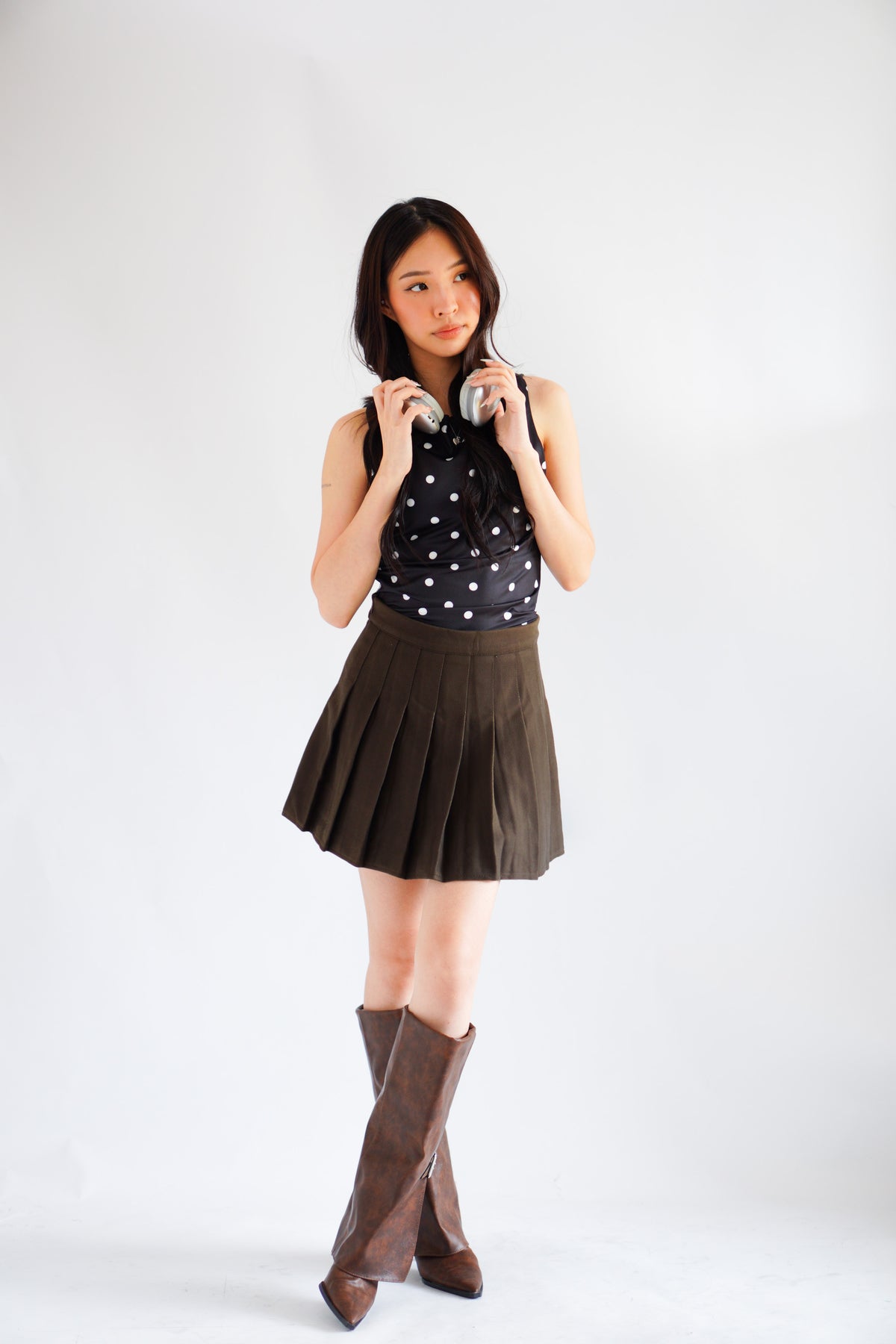Ariane Pleated Mini Skirt in Brown