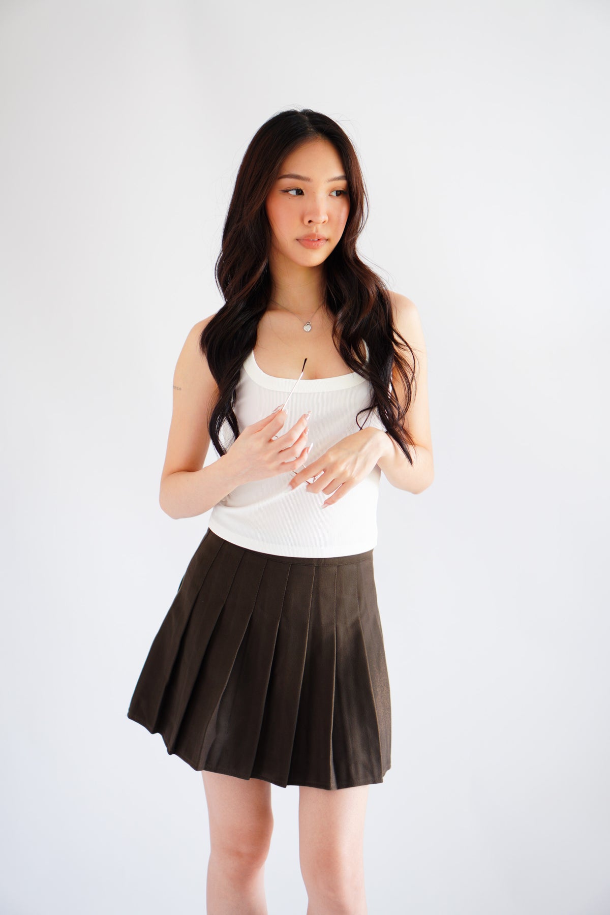 Ariane Pleated Mini Skirt in Brown