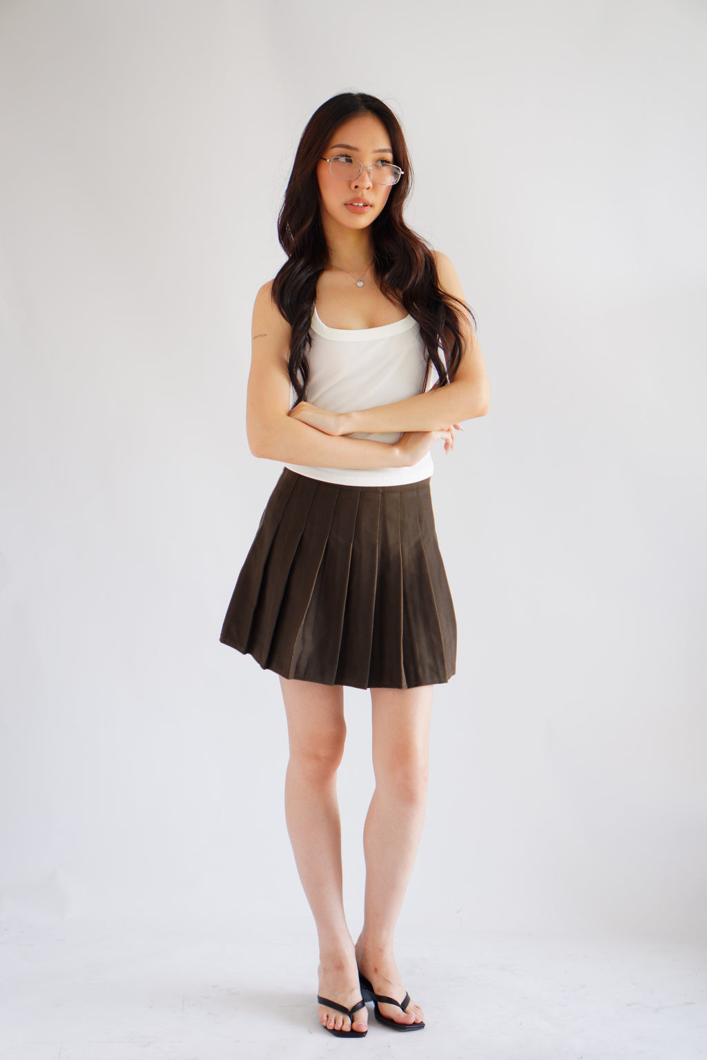 Ariane Pleated Mini Skirt in Brown
