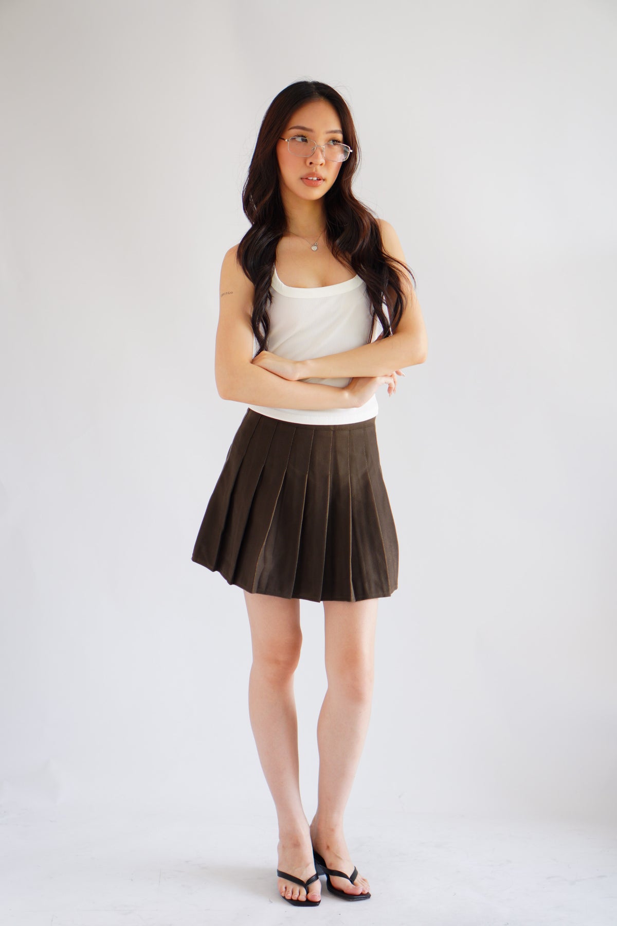 Ariane Pleated Mini Skirt in Brown