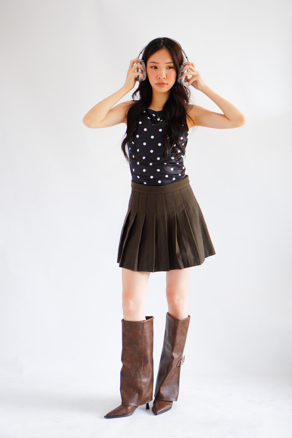 Ariane Pleated Mini Skirt in Brown