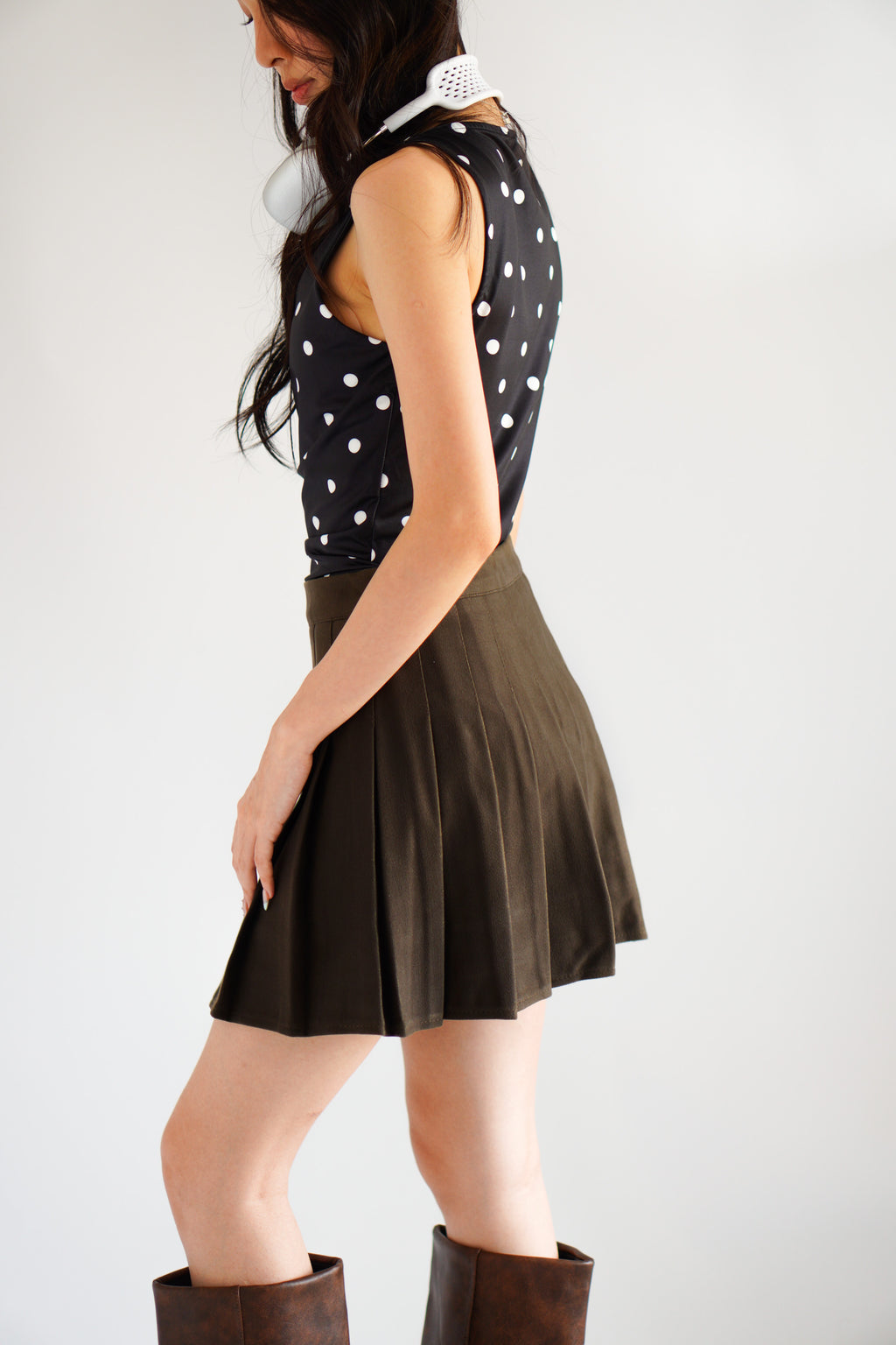 Ariane Pleated Mini Skirt in Brown