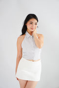 Simone Stripes Collar Halter Neck Button Down Top