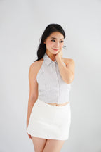 Simone Stripes Collar Halter Neck Button Down Top