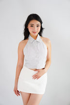 Simone Stripes Collar Halter Neck Button Down Top