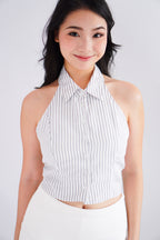 Simone Stripes Collar Halter Neck Button Down Top