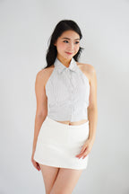 Simone Stripes Collar Halter Neck Button Down Top