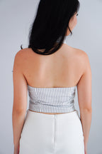 Simone Stripes Collar Halter Neck Button Down Top