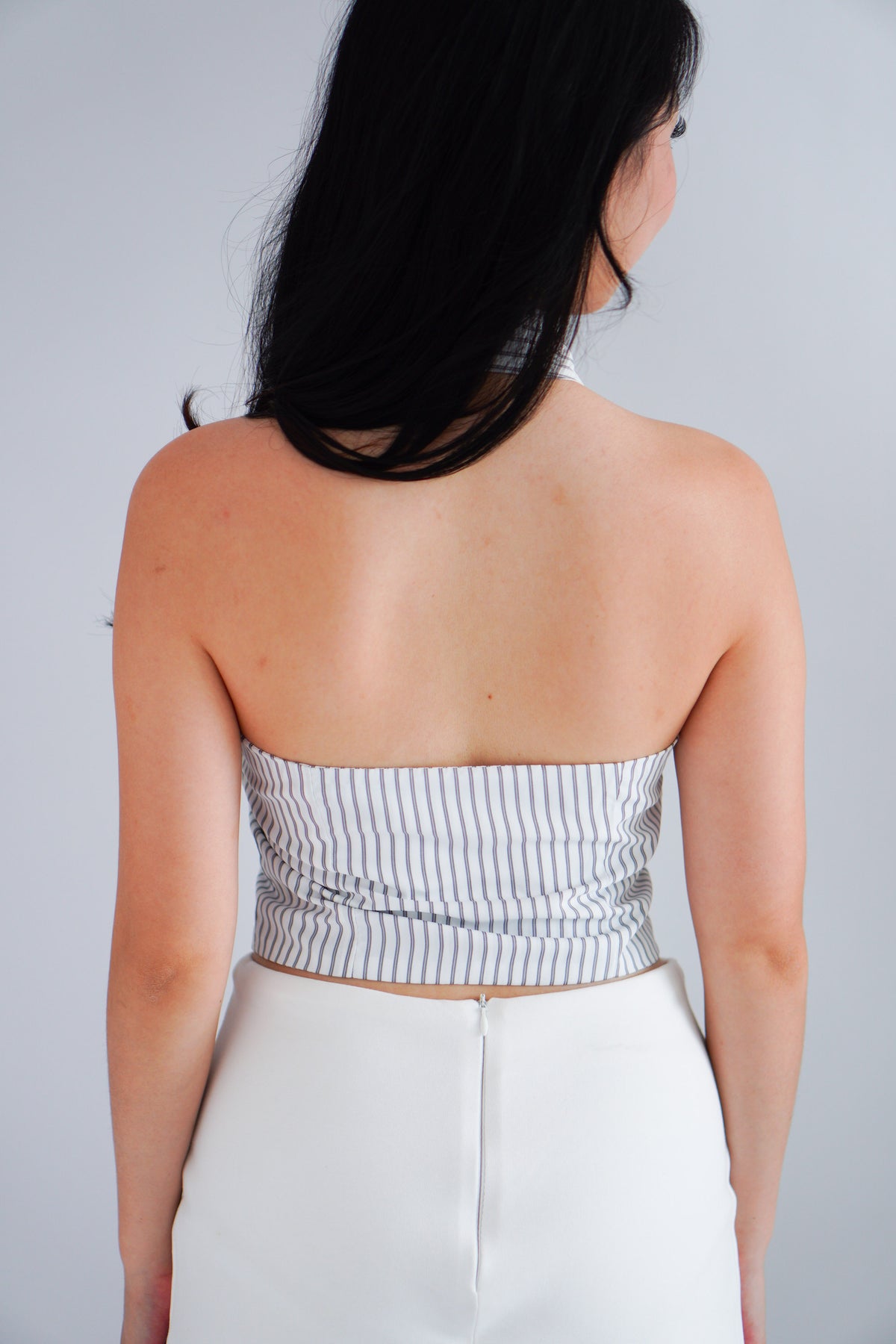 Simone Stripes Collar Halter Neck Button Down Top