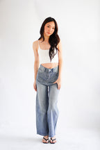 Lumi Wide Legged Embellished Jeans in Dark Blue
