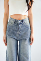 Lumi Wide Legged Embellished Jeans in Dark Blue