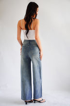 Lumi Wide Legged Embellished Jeans in Dark Blue