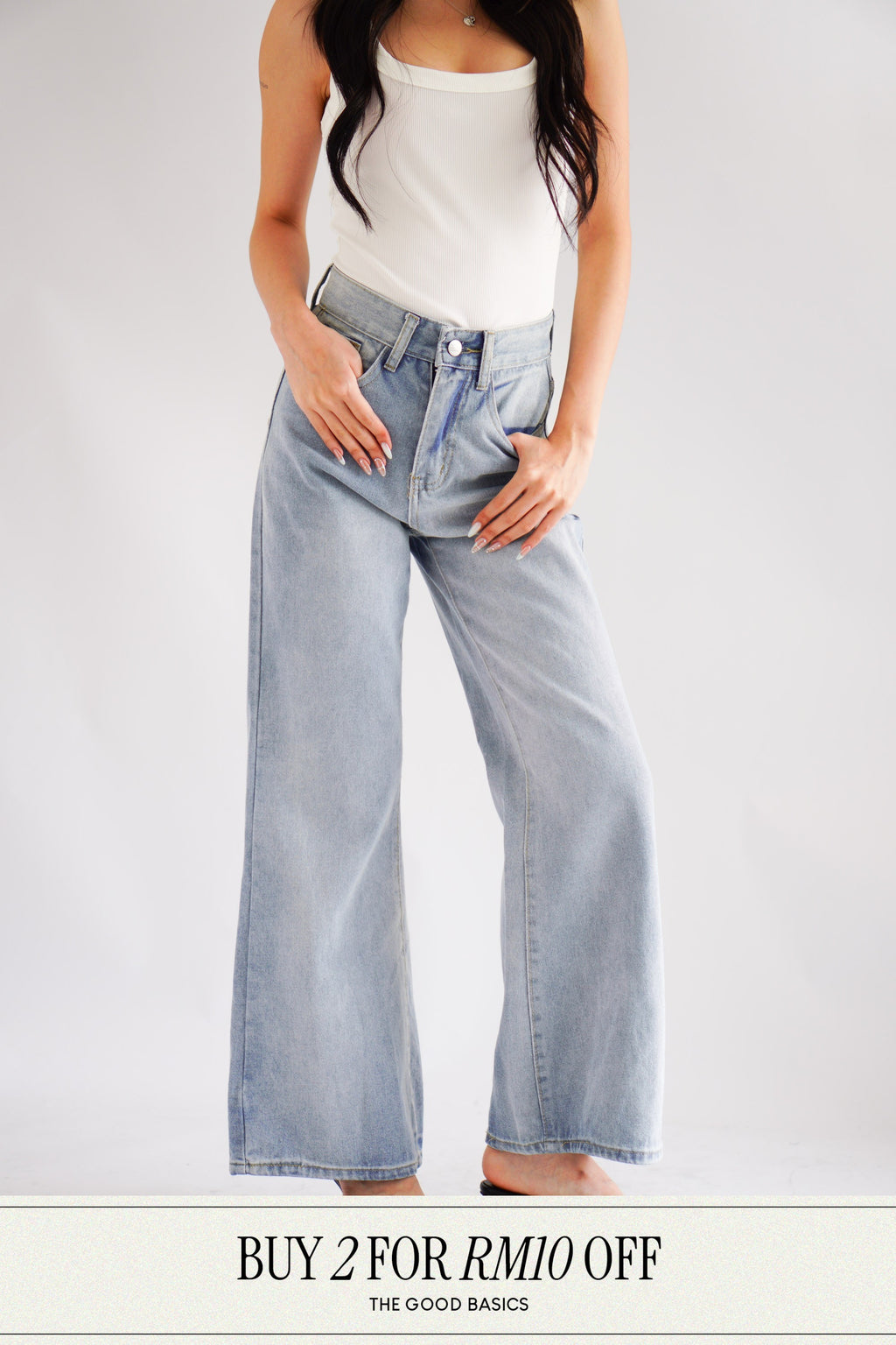 Kai Wide Legged High Waisted Jeans in Light Blue
