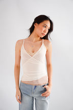 Cam Faux 2 Layer Mesh Lace Camisole Top in Nude