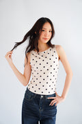 Kolene Polkadot Boat Neck Top in Beige