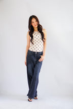 Kolene Polkadot Boat Neck Top in Beige