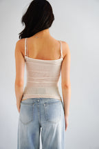 Cam Faux 2 Layer Mesh Lace Camisole Top in Nude