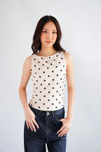 Kolene Polkadot Boat Neck Top in Beige