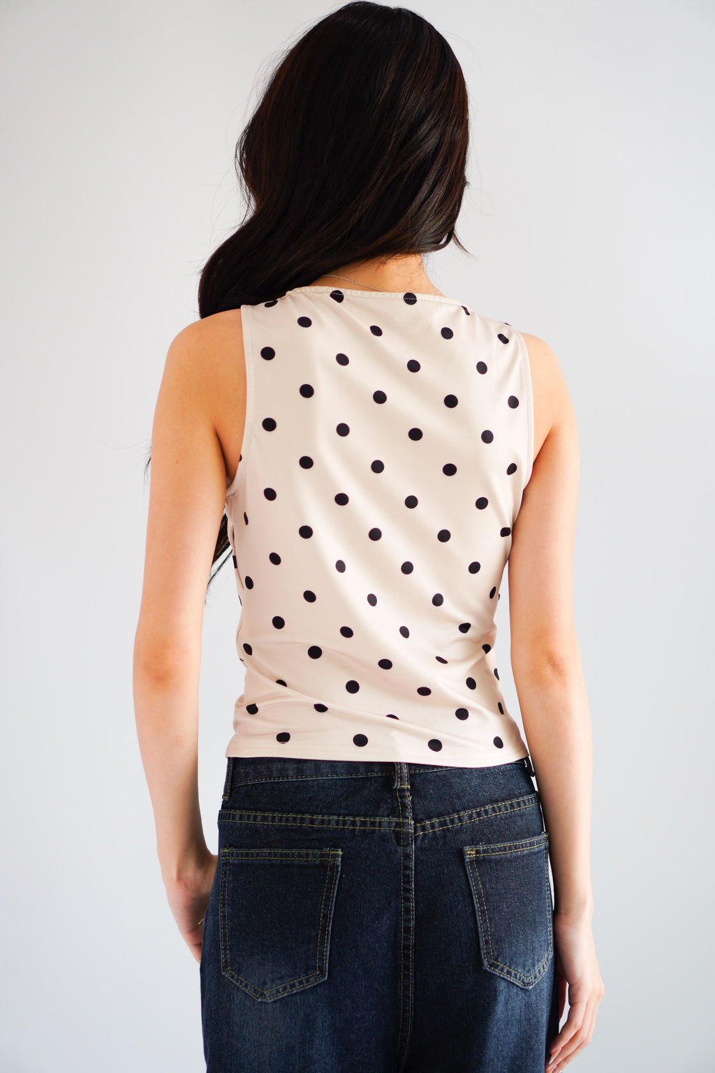 Kolene Polkadot Boat Neck Top in Beige