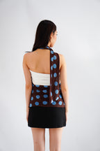 Dimika Polkadot Cowl Neck Choker Top in Brown and Blue