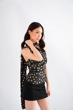 Ivette Polkadot Choker Ruched Toga Top in Green