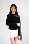 Aubri Cape Boat Neck Long Sleeve Top in Black