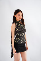 Ivette Polkadot Choker Ruched Toga Top in Green