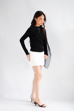 Aubri Cape Boat Neck Long Sleeve Top in Black